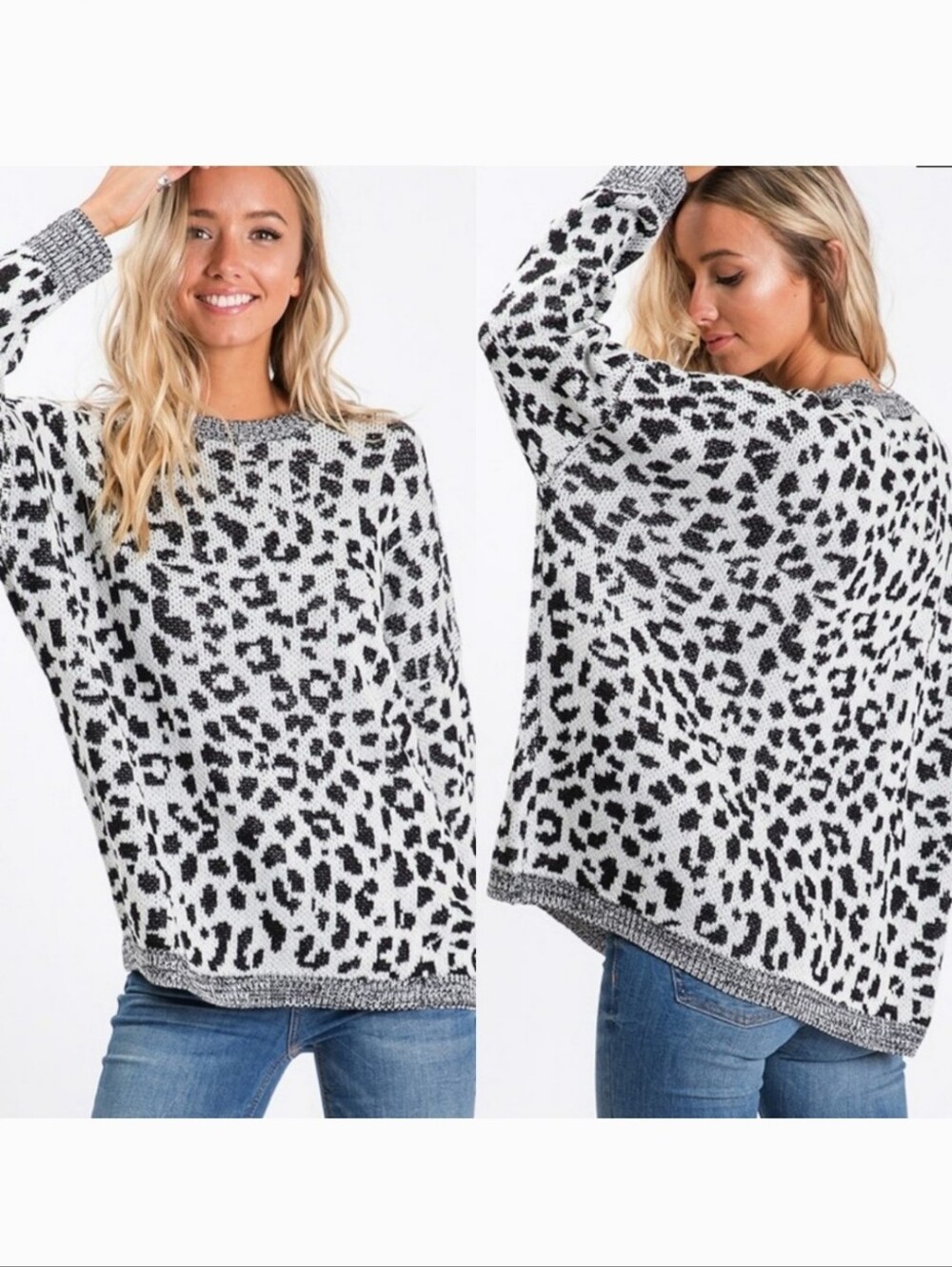 Knitted Animal Print Oversized Sweater